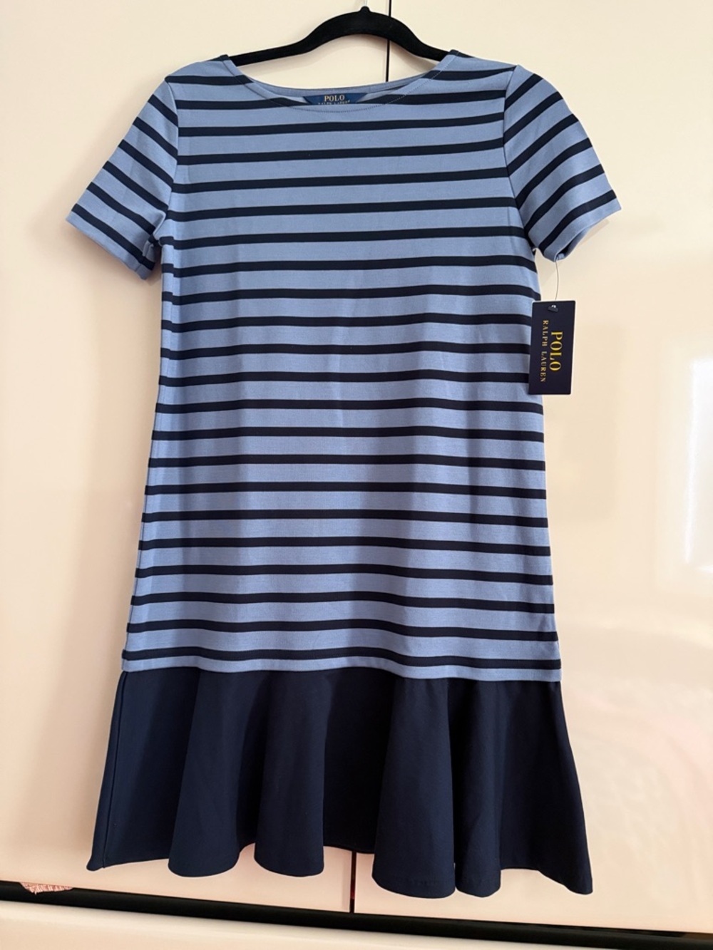 Polo by Ralph Lauren Light Blue and Navy Striped Drop-Skirt Dress